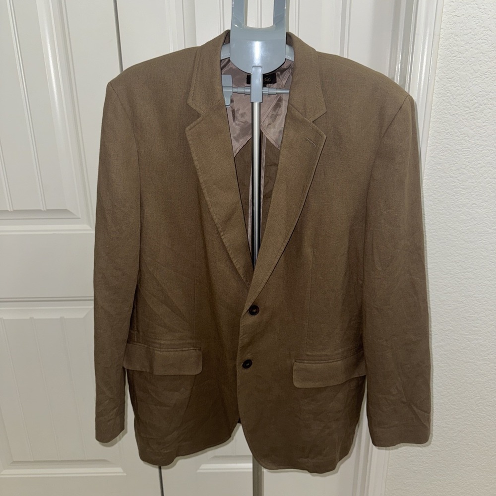 Tasso Elba LINEN Blend Sportcoat Jacket Blazer Men's XL Brown Old Money